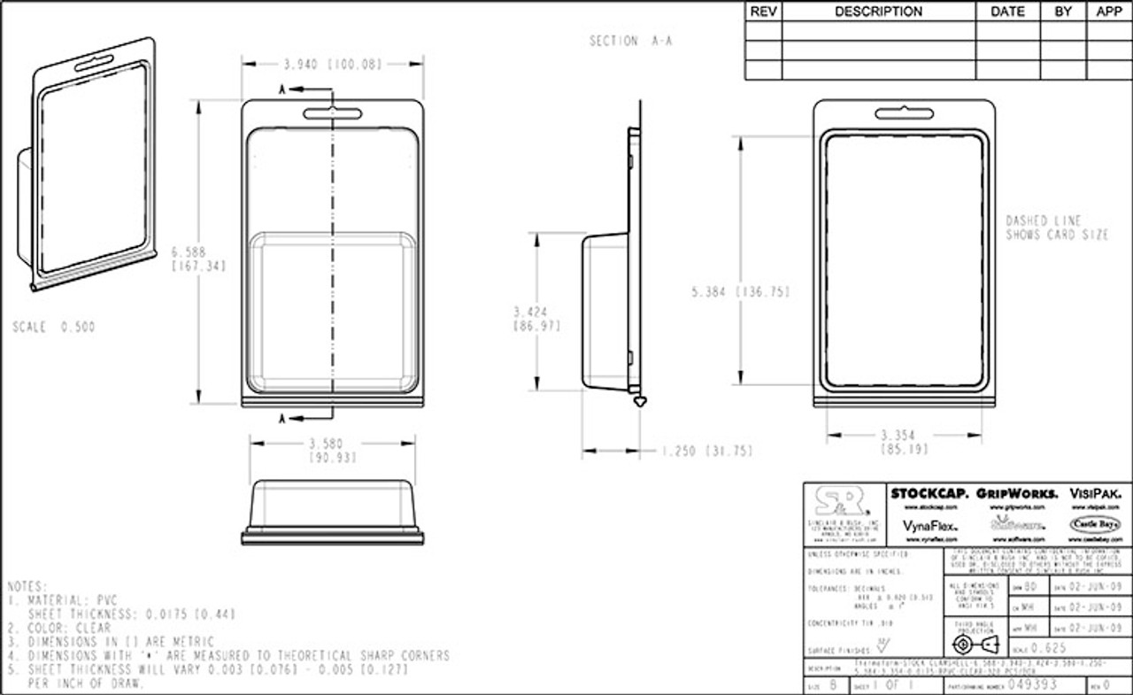 049393 - Stock Clamshell Packaging Technical Drawing